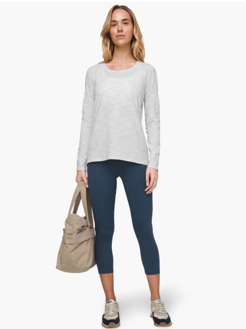 Lululemon Long Sleeve Space Dye White Grey Top Size Medium